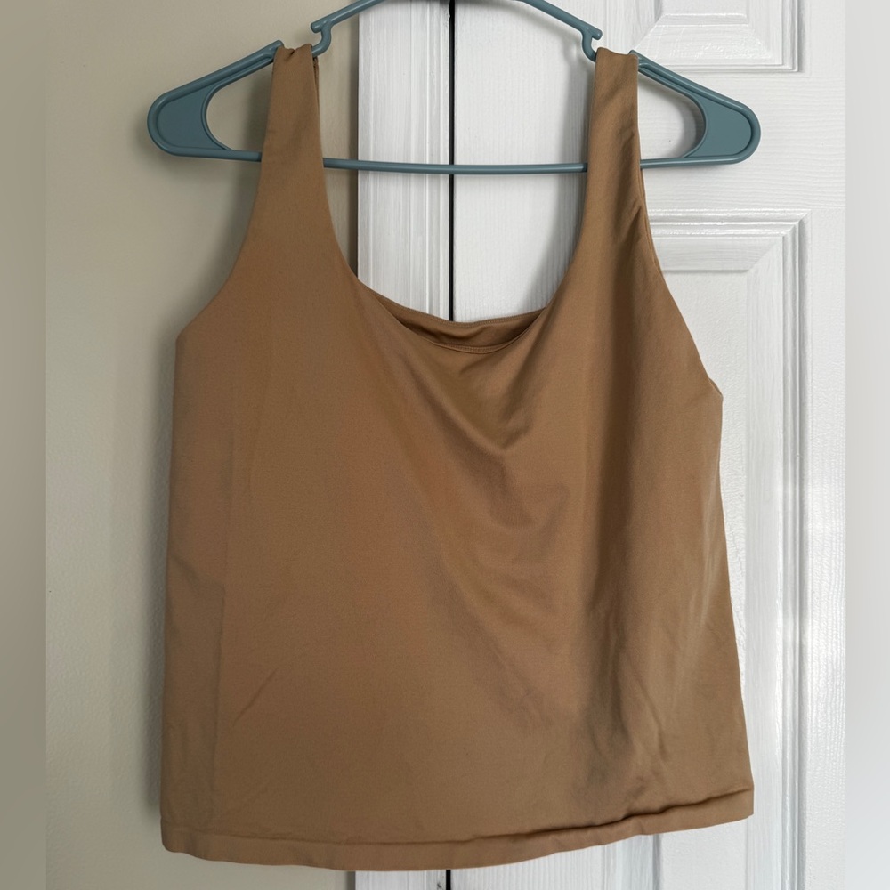 Avec Les Filles Fitted Crop Tank Top or Cami with Built-in Bra, Tan, L/XL - Picture 5 of 7